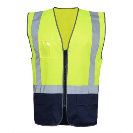 Dual Tone Colour High Vis Safety Vest with Zipper & Pockets