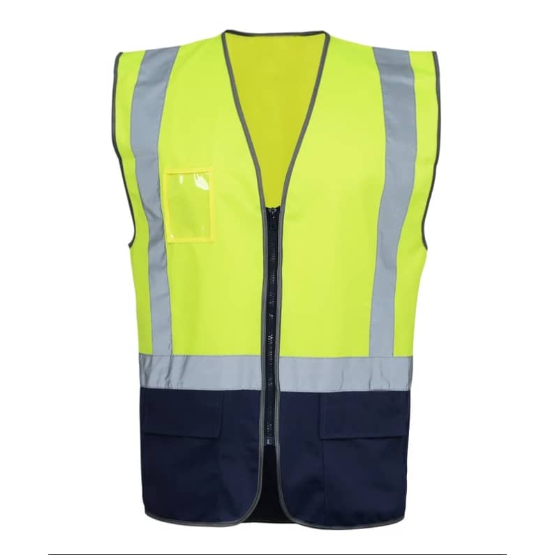 Dual Tone Colour High Vis Safety Vest with Zipper & Pockets