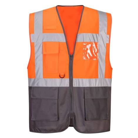Hi-Vis Contrast Executive Vest Orange/Grey